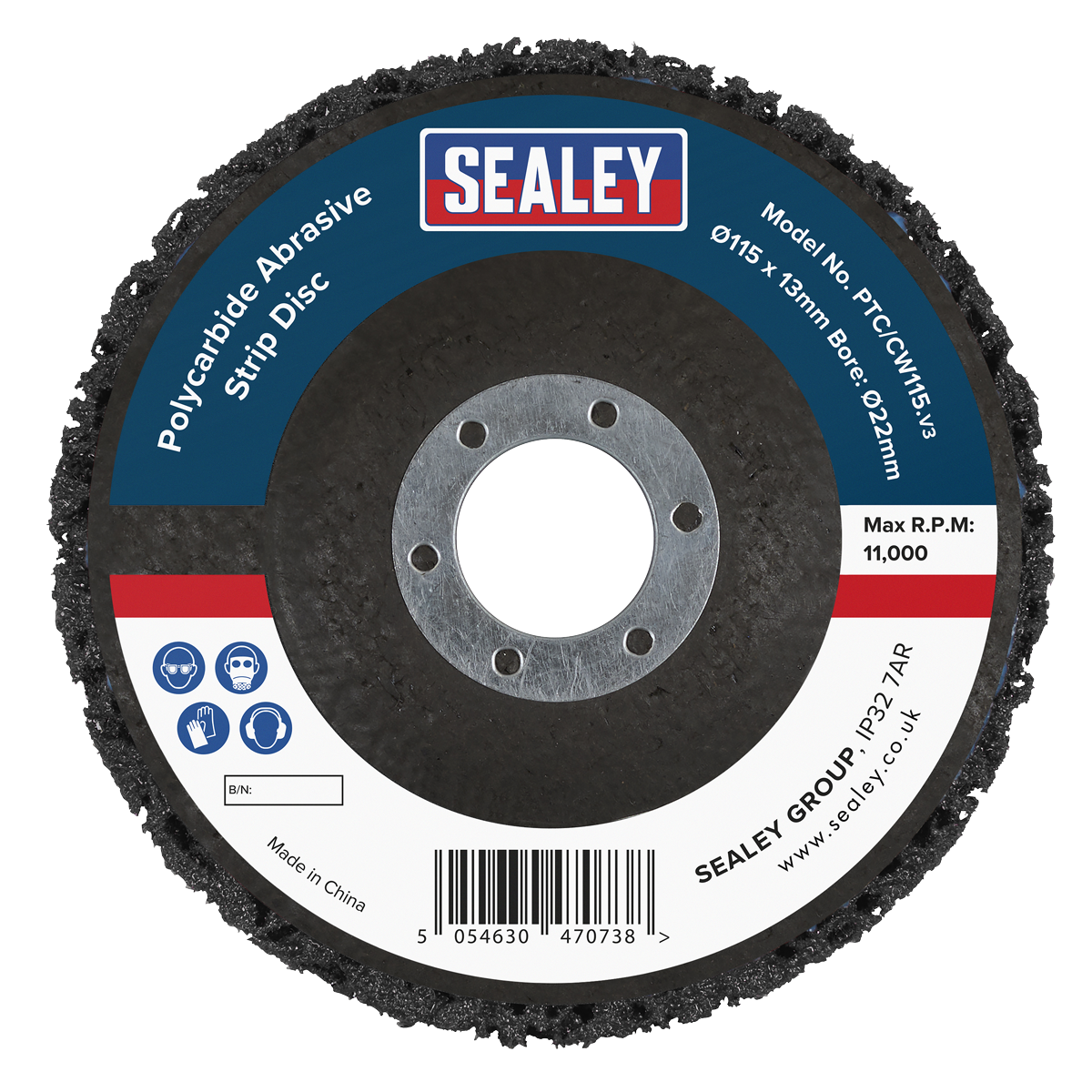Sealey PTC/CW115DB 115 x 13mm Black Polycarbide Abrasive Strip Disc 22mm Bore - Display Box of 10 - additional view 7