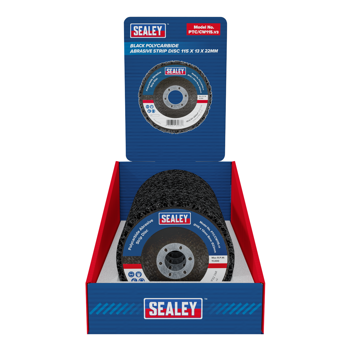 Sealey PTC/CW115DB 115 x 13mm Black Polycarbide Abrasive Strip Disc 22mm Bore - Display Box of 10 - additional view 2