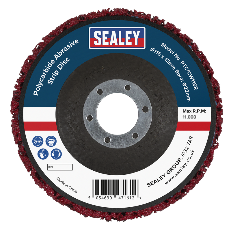 Sealey PTC/CW115R Polycarbide Abrasive Strip Disc 115 x 13 x 22mm - Red - additional view 3