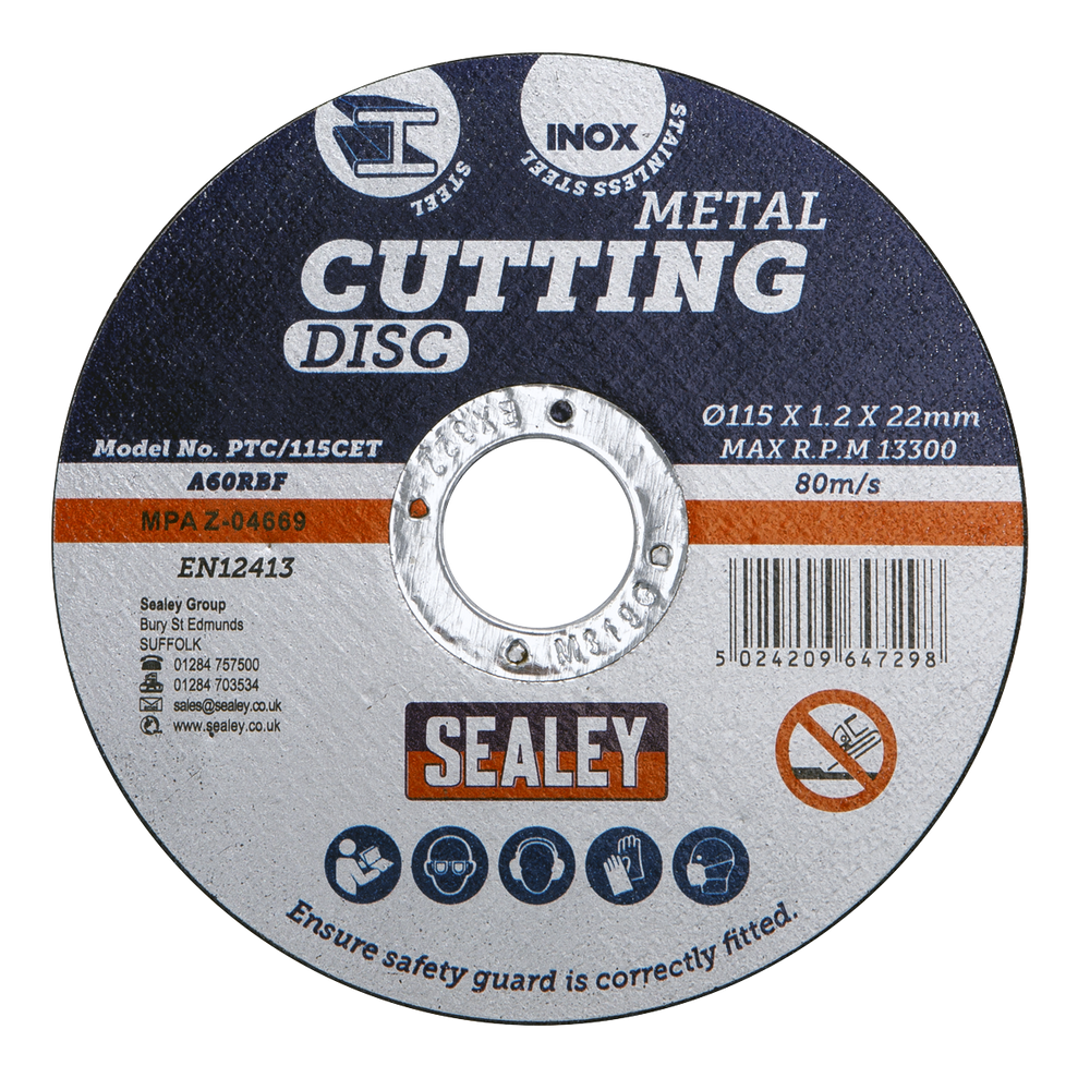 Sealey PTC115CET50 115 x 1.2mm Cutting Disc 22mm Bore - Pack of 50 - additional view 3