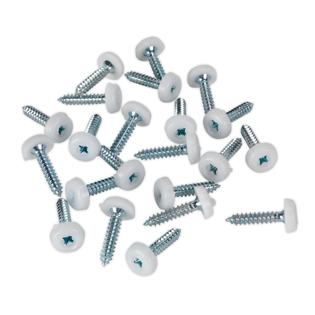 Sealey PTNP5 Numberplate Screw with Plastic Enclosed Head 4.8 x 24mm, White - Pack of 50