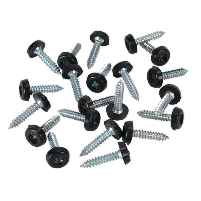 Sealey PTNP7 Numberplate Screw with Plastic Enclosed Head 4.8 x 24mm, Black - Pack of 50