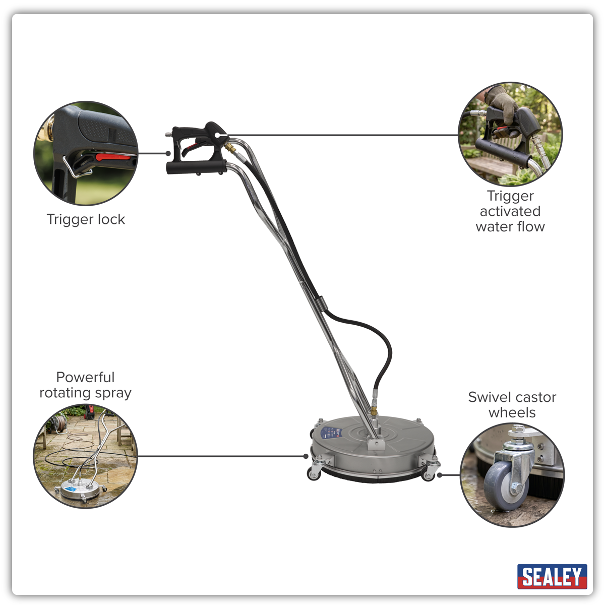 Sealey PWAK18 18" Surface Cleaner with Dual Handle & Rotating Spray Bar - Stainless Steel - additional view 9