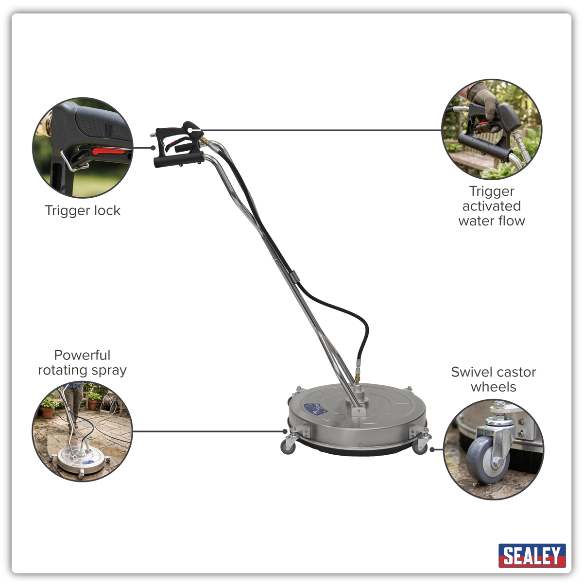 Sealey PWAK24 24" Surface Cleaner with Dual Handle & Rotating Spray Bar - Stainless Steel - additional view 8