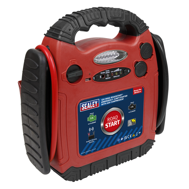 Sealey RS132 RoadStart® 12V Emergency Jump Starter with Air Compressor 900 Peak Amps