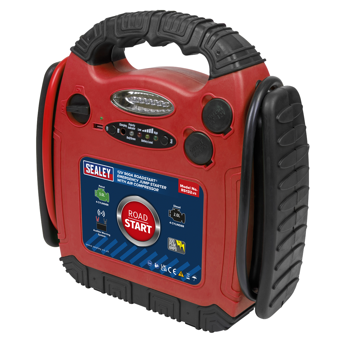 Sealey RS132 RoadStart® 12V Emergency Jump Starter with Air Compressor 900 Peak Amps - additional view 2