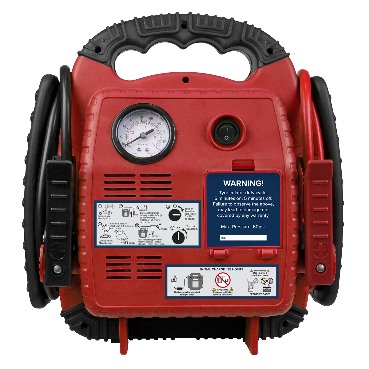 Sealey RS132 RoadStart® 12V Emergency Jump Starter with Air Compressor 900 Peak Amps - additional view 8