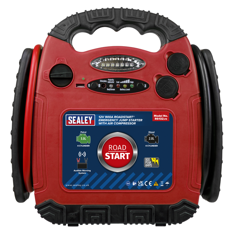 Sealey RS132 RoadStart® 12V Emergency Jump Starter with Air Compressor 900 Peak Amps - additional view 6