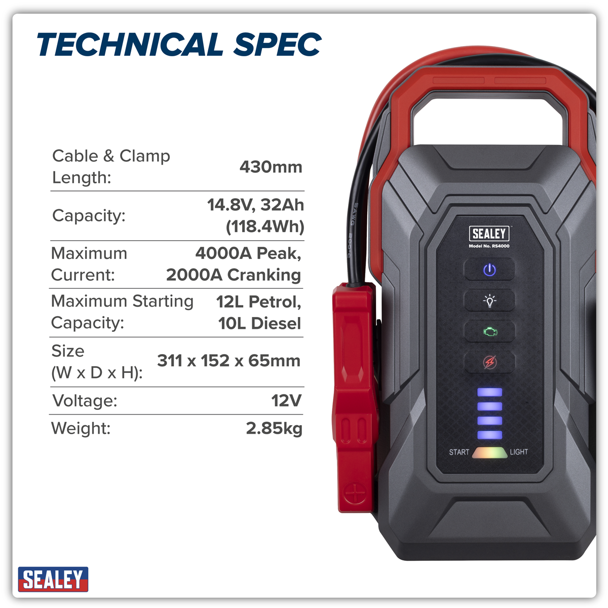 Sealey RS4000 RoadStart® 12V Jump Starter Power Pack 4000A - additional view 20