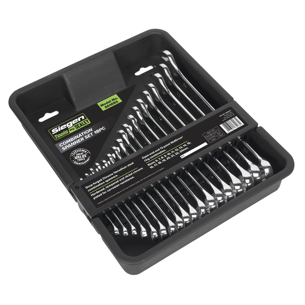 Sealey S01052 Siegen Combination Spanner Set 18pc - additional view 2