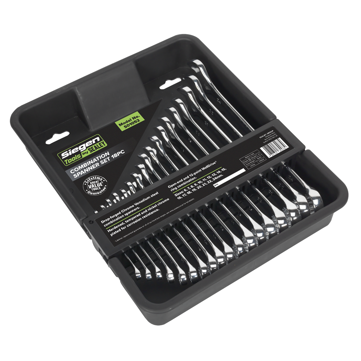 Sealey S01052 Siegen Combination Spanner Set 18pc - additional view 2