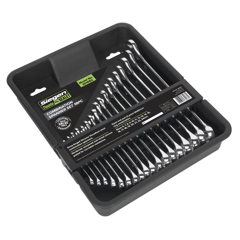 Sealey S01052 Siegen Combination Spanner Set 18pc - additional view 2