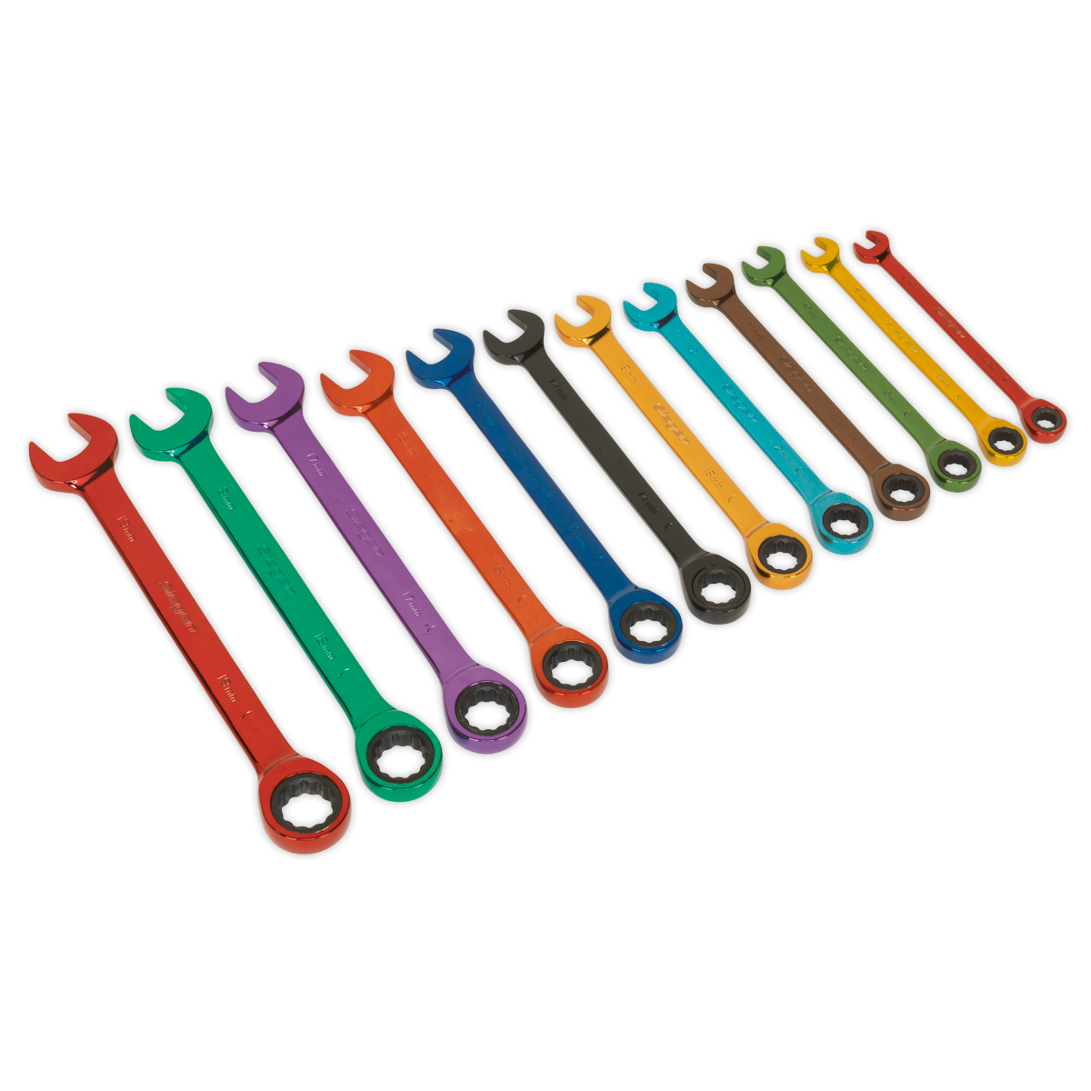 Sealey S01075 Siegen Multi-Coloured Combination Ratchet Spanner Set 12pc