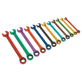 Sealey S01075 Siegen Multi-Coloured Combination Ratchet Spanner Set 12pc