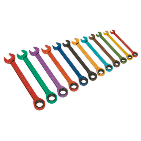 Sealey S01075 Siegen Multi-Coloured Combination Ratchet Spanner Set 12pc