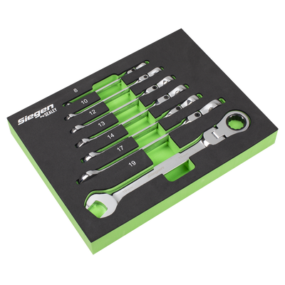 Sealey S01143 Flexi-Head Combination Ratchet Spanner Set 7pc