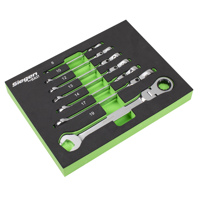 Sealey S01143 Flexi-Head Combination Ratchet Spanner Set 7pc
