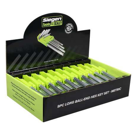 Sealey S01263 Siegen Long Ball-End Hex Key Set 9pc - Display Box of 10