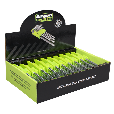Sealey S01264 Siegen Long TRX-Star* Key Set 9pc - Display Box of 10