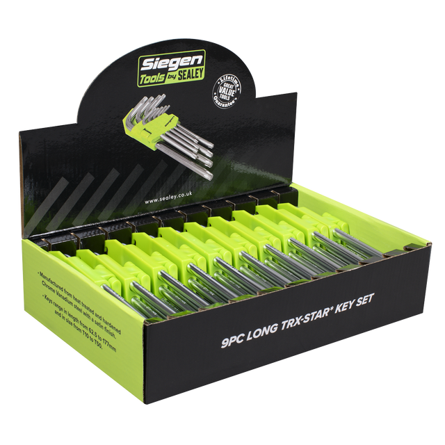 Sealey S01264 Siegen Long TRX-Star* Key Set 9pc - Display Box of 10