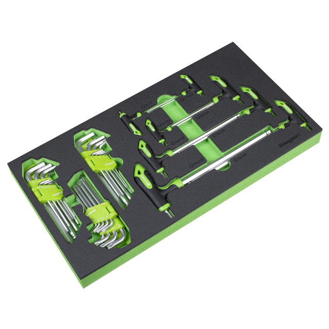 Sealey S01280 Siegen T-Handle & Standard Hex/TRX-Star* Key Set with Tool Tray 35pc