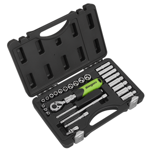 Sealey S01286 Siegen Extendable Ratchet Socket Set 1/4"Sq Drive 26pc