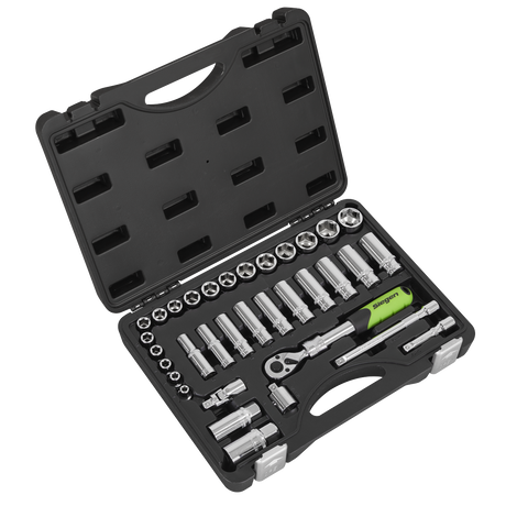 Sealey S01287 Siegen Extendable Ratchet Socket Set 3/8"Sq Drive 34pc