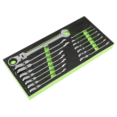 Sealey S01329 Flexi-Head Combination Ratchet Spanner Set 15pc