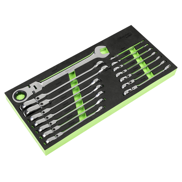 Sealey S01329 Flexi-Head Combination Ratchet Spanner Set 15pc