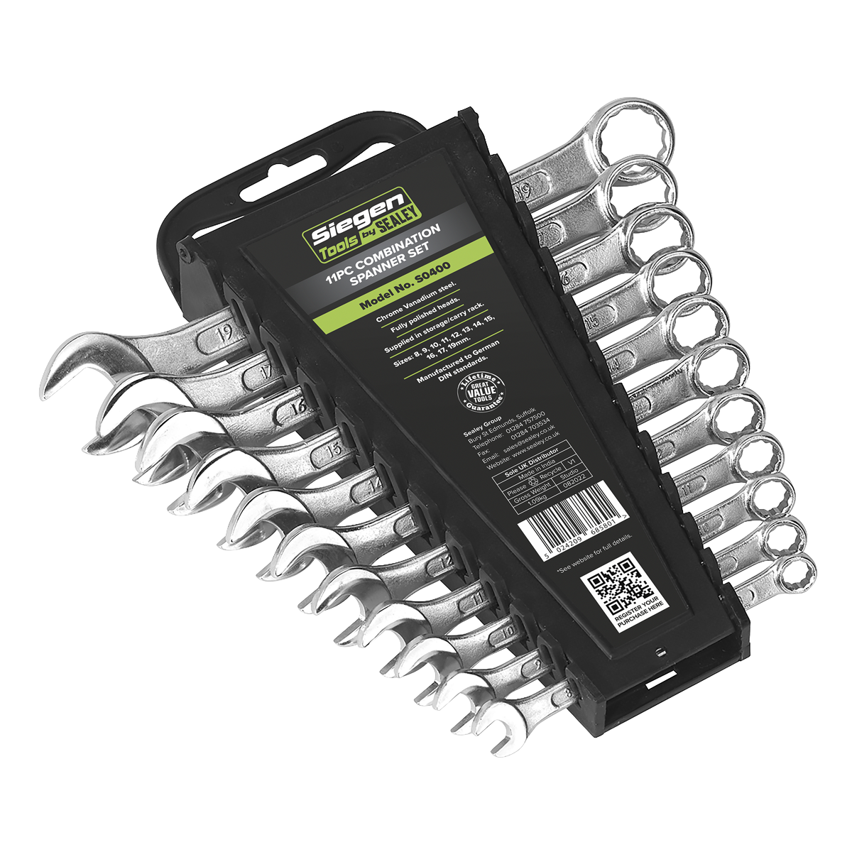 Sealey S0400 Siegen Combination Spanner Set 11pc