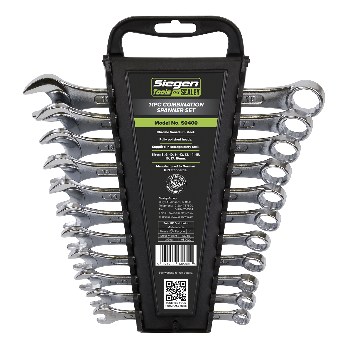 Sealey S0400 Siegen Combination Spanner Set 11pc - additional view 2