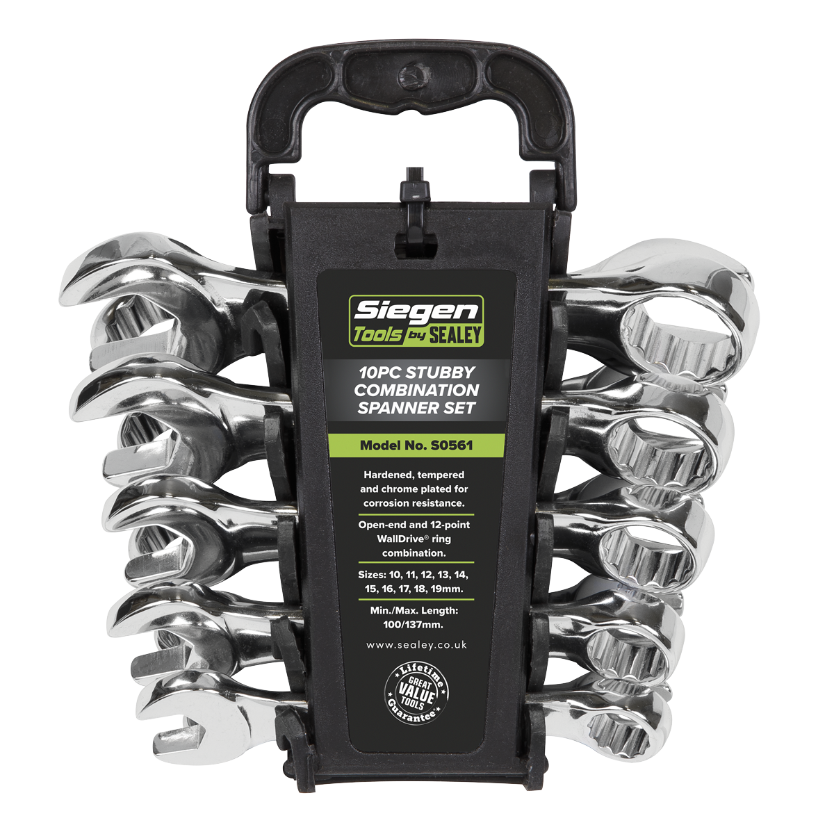 Sealey S0561 Siegen Stubby Combination Spanner Set 10pc - additional view 3