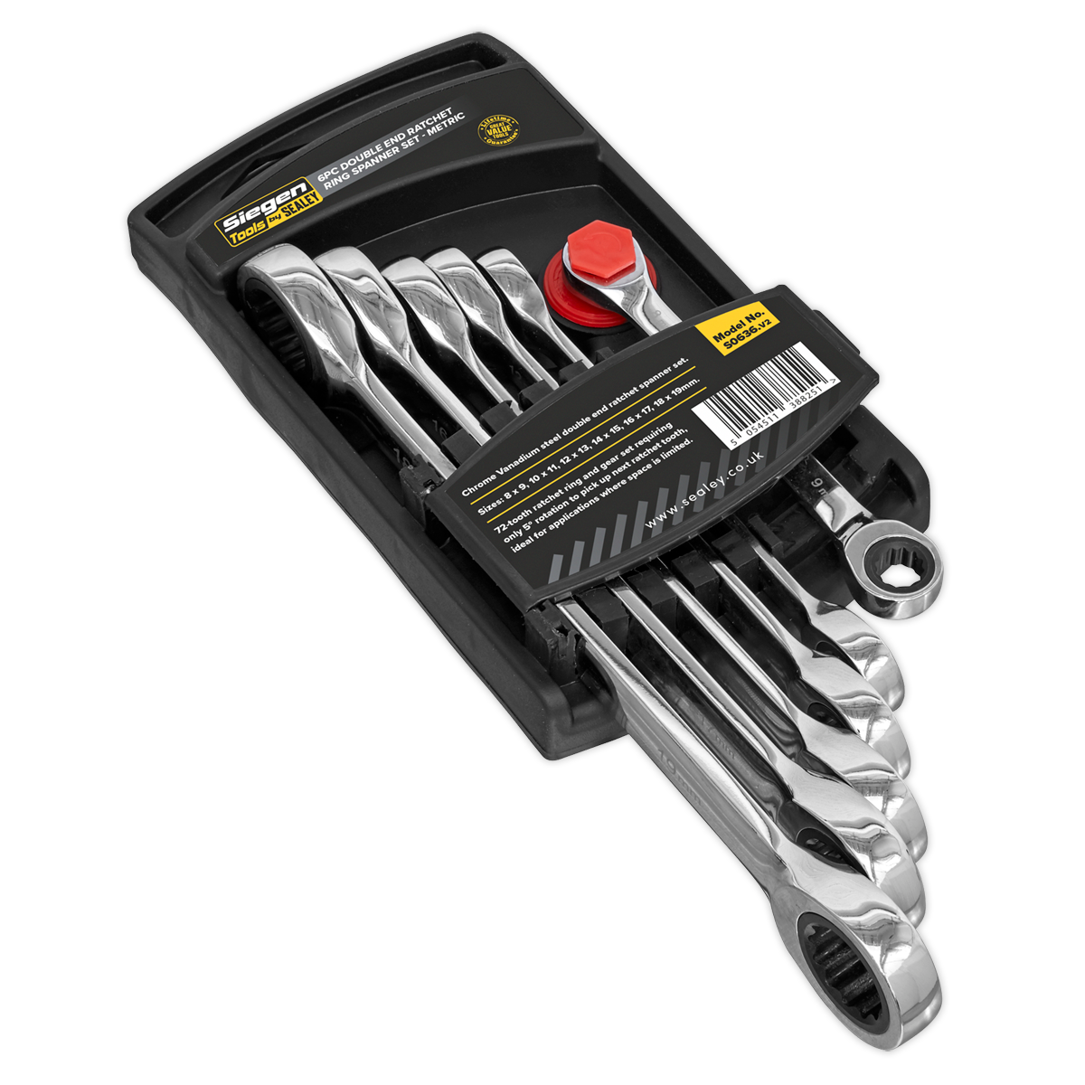 Sealey S0636 Siegen Double End Ratchet Ring Spanner Set 6pc - additional view 2