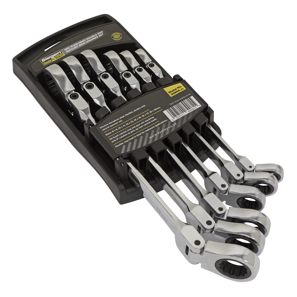Sealey S0806 Siegen Flexi-Head Double End Ratchet Ring Spanner Set 6pc - additional view 2