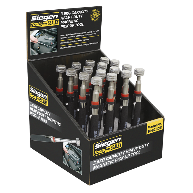 Sealey S0823DB Siegen Heavy-Duty Magnetic Pick-Up Tool 3.6kg Capacity - Display Box of 16