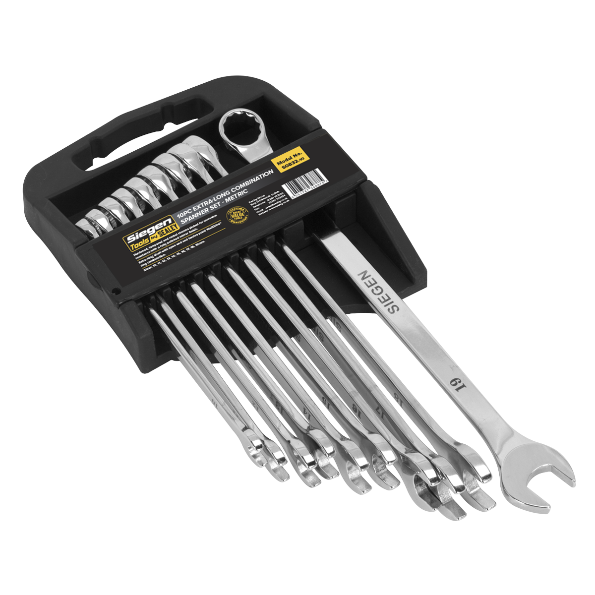 Sealey S0832 Siegen Extra-Long Combination Spanner Set 10pc