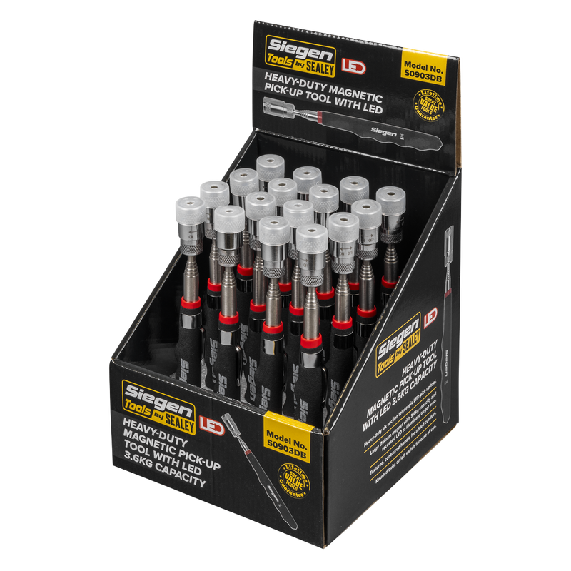 Sealey S0903DB Siegen Heavy-Duty Magnetic Pick-Up Tool with LED 3.6kg Capacity - Display Box of 16 - additional view 2
