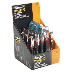 Sealey S0946 Siegen Telescopic Magnetic Pick-Up Tools & Inspection Mirrors - Display Box of 20