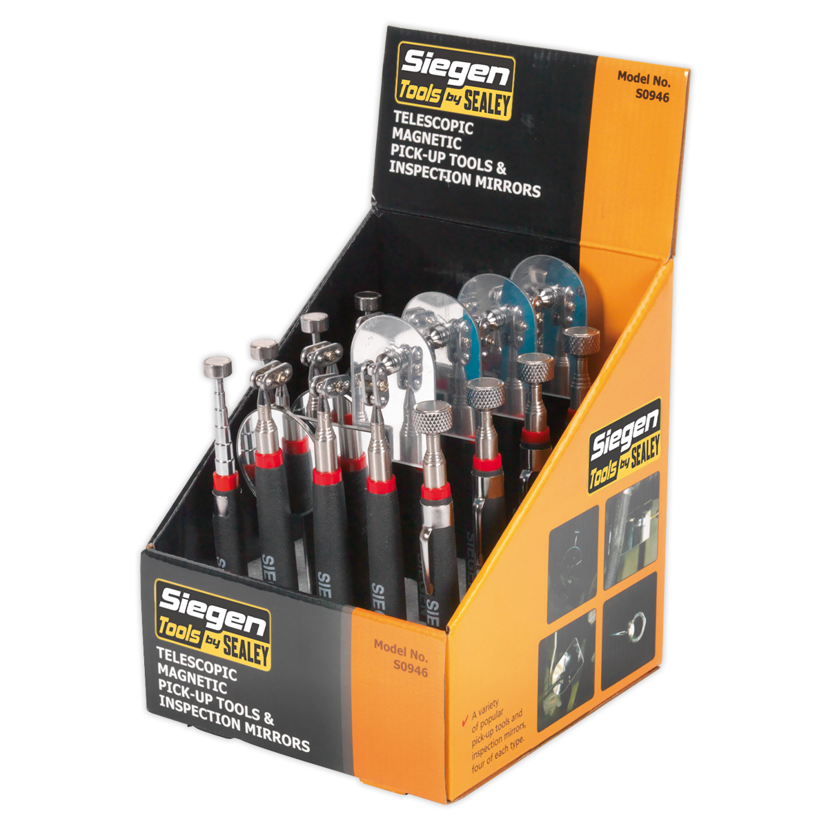 Sealey S0946 Siegen Telescopic Magnetic Pick-Up Tools & Inspection Mirrors - Display Box of 20 - additional view 13