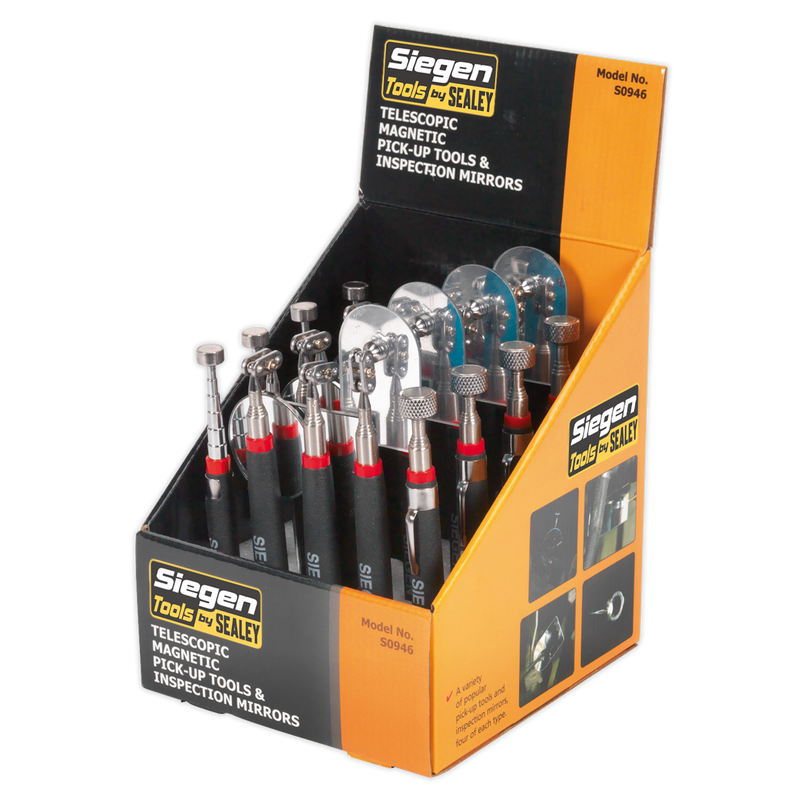 Sealey S0946 Siegen Telescopic Magnetic Pick-Up Tools & Inspection Mirrors - Display Box of 20 - additional view 13