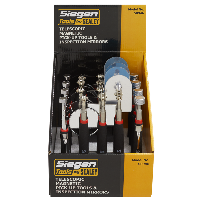 Sealey S0946 Siegen Telescopic Magnetic Pick-Up Tools & Inspection Mirrors - Display Box of 20 - additional view 7