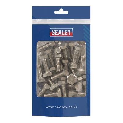 Sealey S1025 Stainless Steel Hex Head Set Screw M10 X 25 A2, DIN 933 - Pack of 25