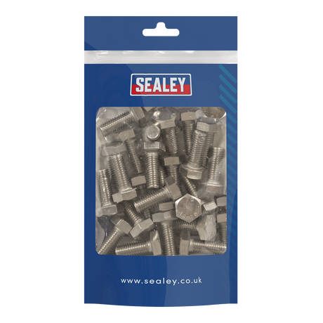 Sealey S1025 Stainless Steel Hex Head Set Screw M10 X 25 A2, DIN 933 - Pack of 25