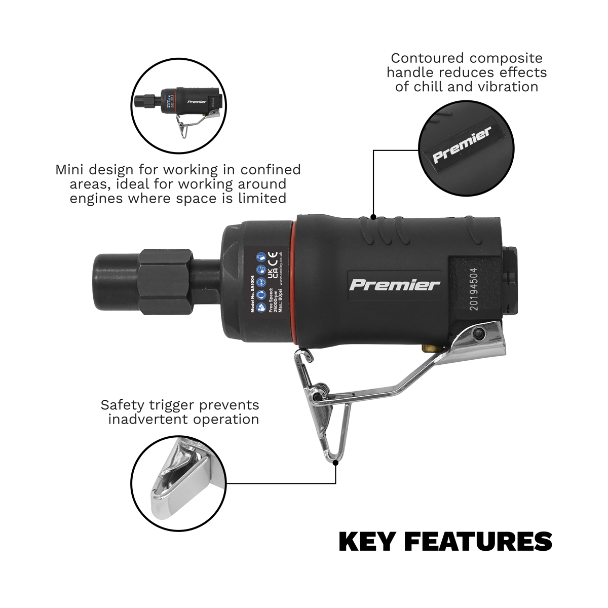 Sealey SA1004 Premier Mini Air Die Grinder 6mm - additional view 4