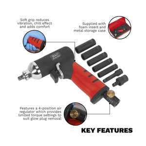 Sealey SA141 Premier Air Impact Wrench Diesel Glow Plug Kit 1/4"Sq Drive - additional view 2