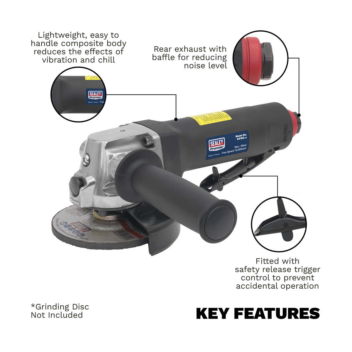 Sealey SA152 Premier Composite Air Angle Grinder 100mm - additional view 4