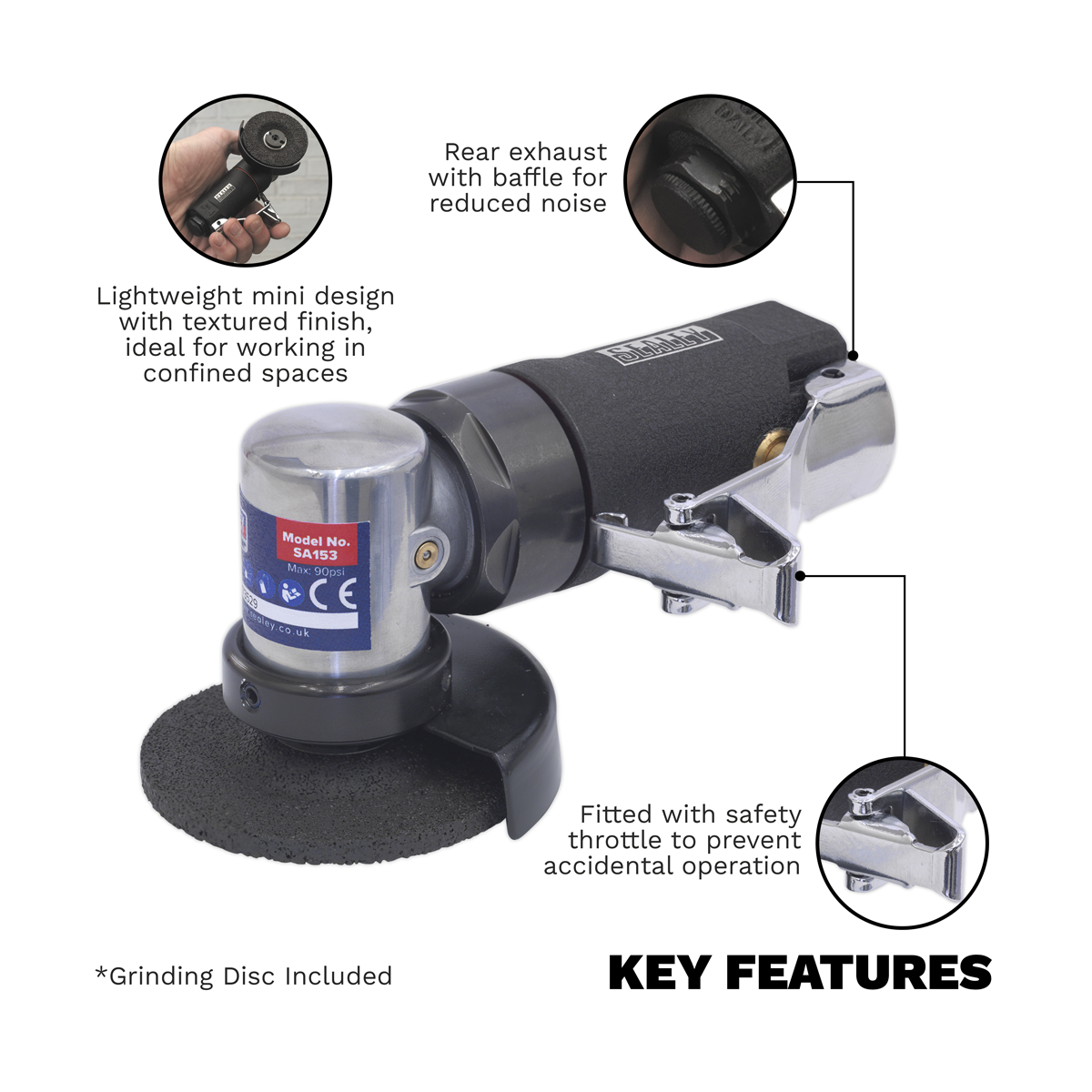 Sealey SA153 Premier Mini Air Angle Grinder 58mm - additional view 5