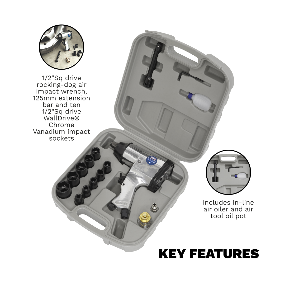 Sealey SA2/TS Air Impact Wrench Kit with Sockets 1/2"Sq Drive - additional view 2