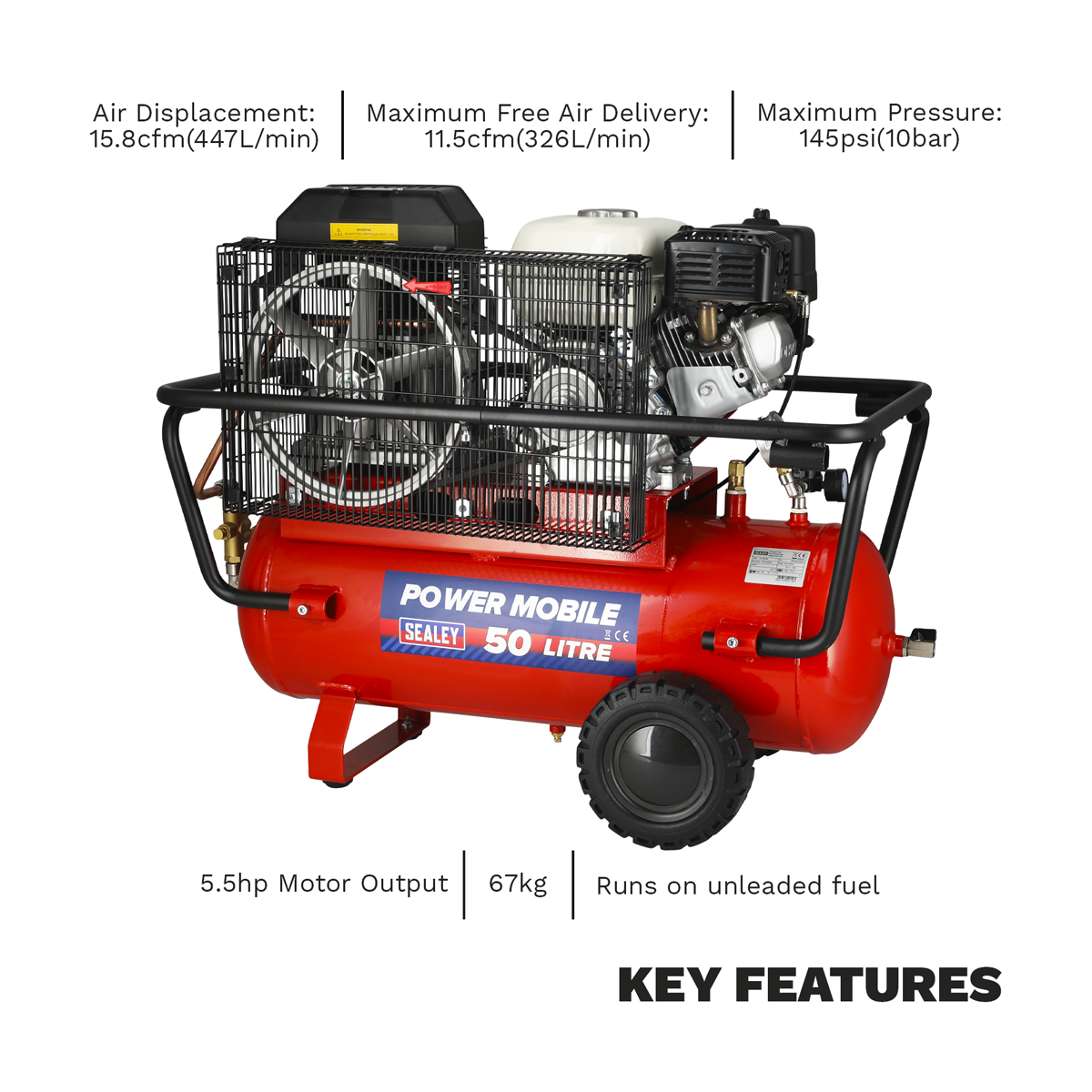 Sealey SA5055 50L Belt Drive Air Compressor with Petrol Engine 5.5hp - additional view 12