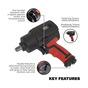 Sealey SA6002 Premier Twin Hammer Air Impact Wrench 1/2"Sq Drive - additional view 6